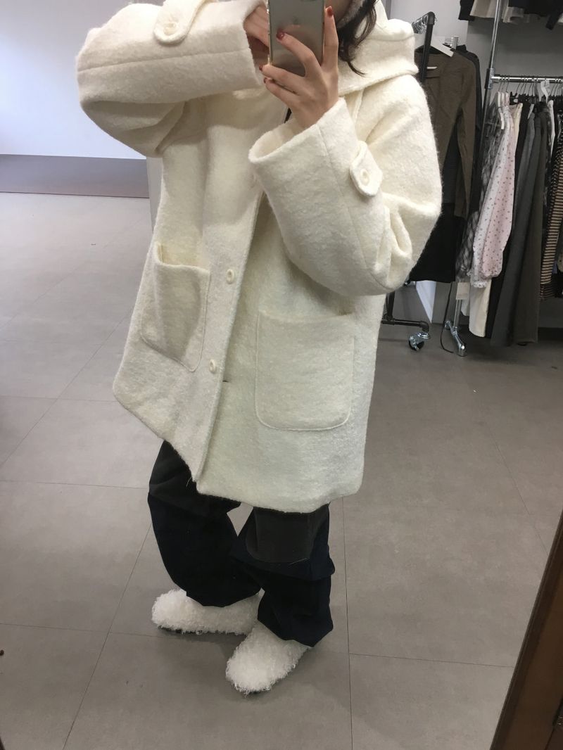 [MD Pick]Fine wool hooded half coat (2color)