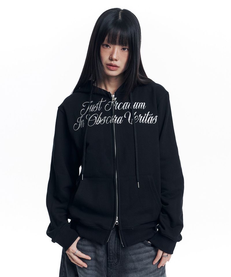 EASY NO EASY(イージーノーイージー)の「Lettering Embroidered Hoodie Zip-Up - Black(Tops)」