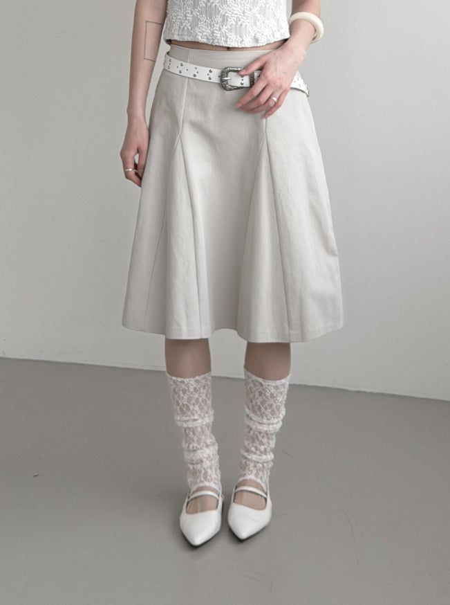Cotton Gored Flare Midi Skirt