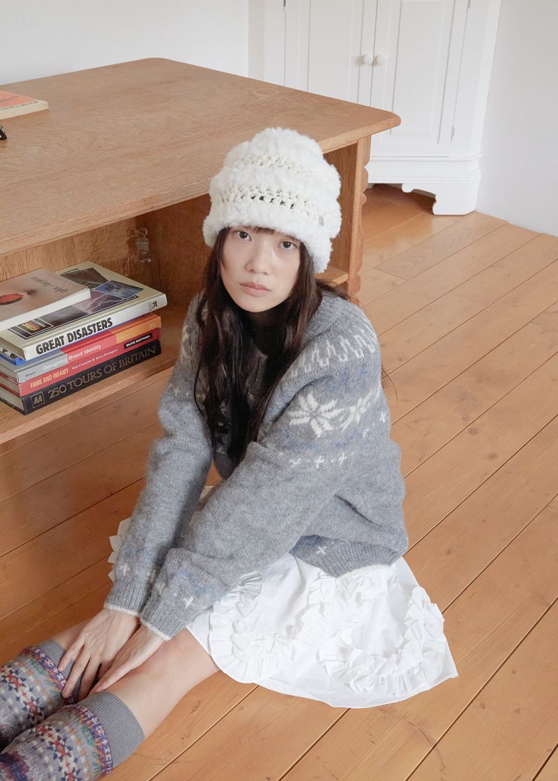 Stripe Fur Beanie - Cream