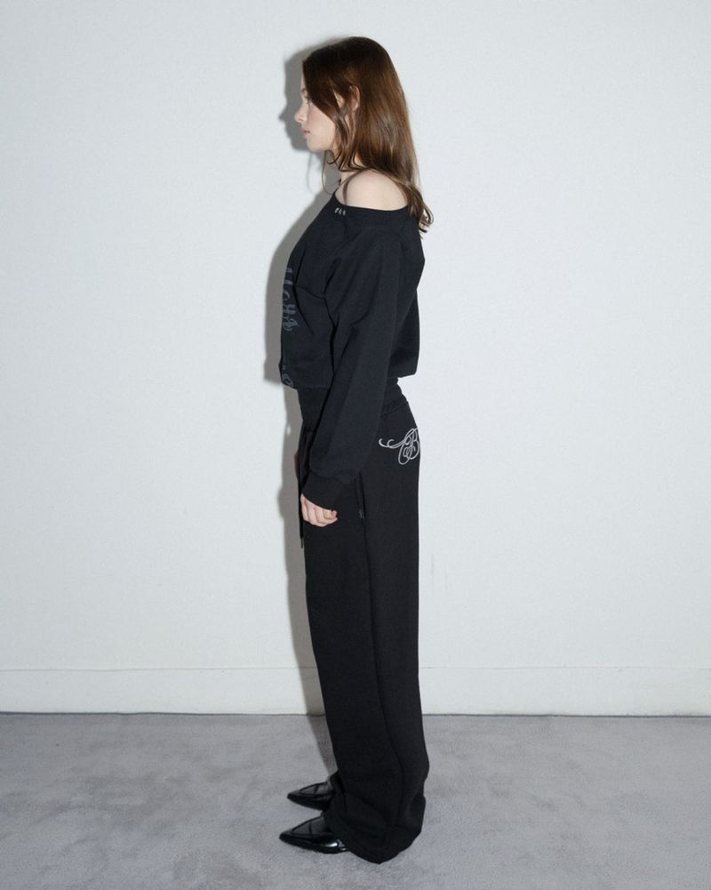 Studded One-shoulder Sweatshirt Black