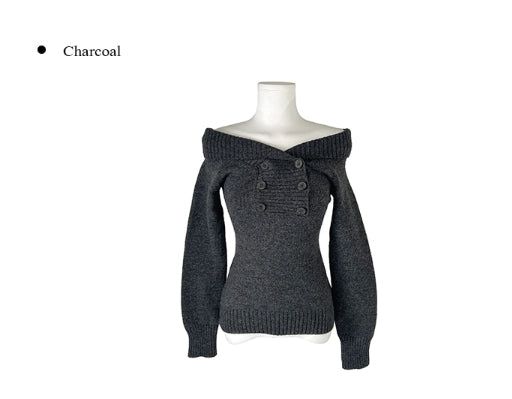 Knots Double Button Off-Shoulder Slim Knit