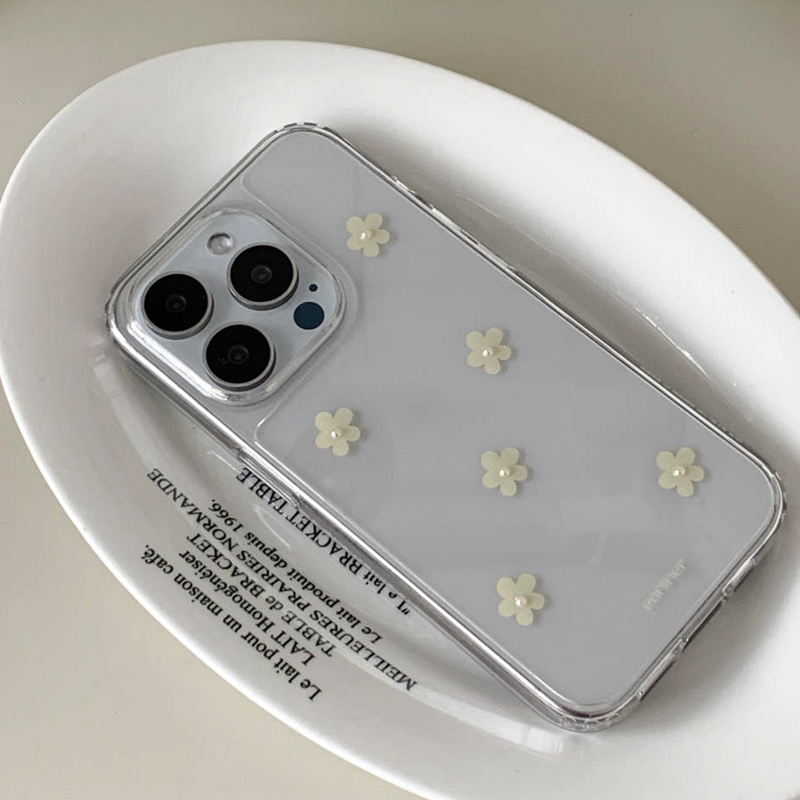 [handmade] yellow flower pearl pattern jelly hard case
