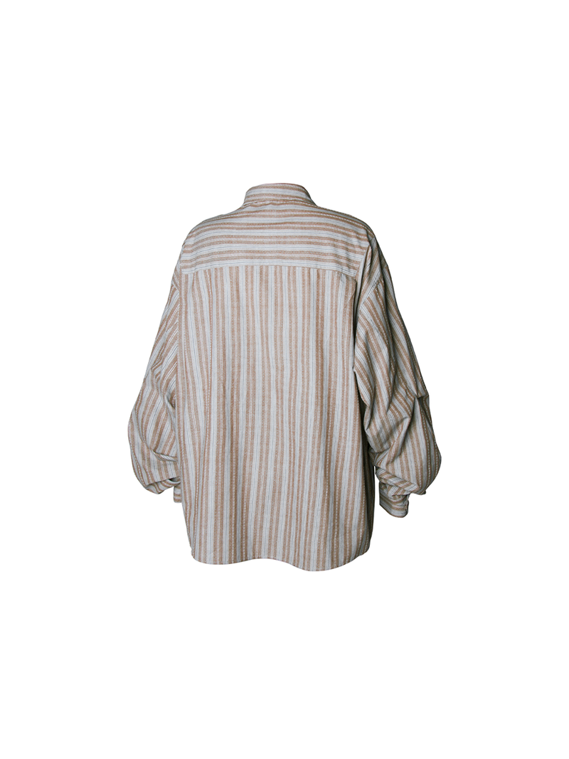RELABEL Spatial Relations (Angular) Weave-patterned ethnic-inspired stripe ribbon Asymmetrical placket shirt