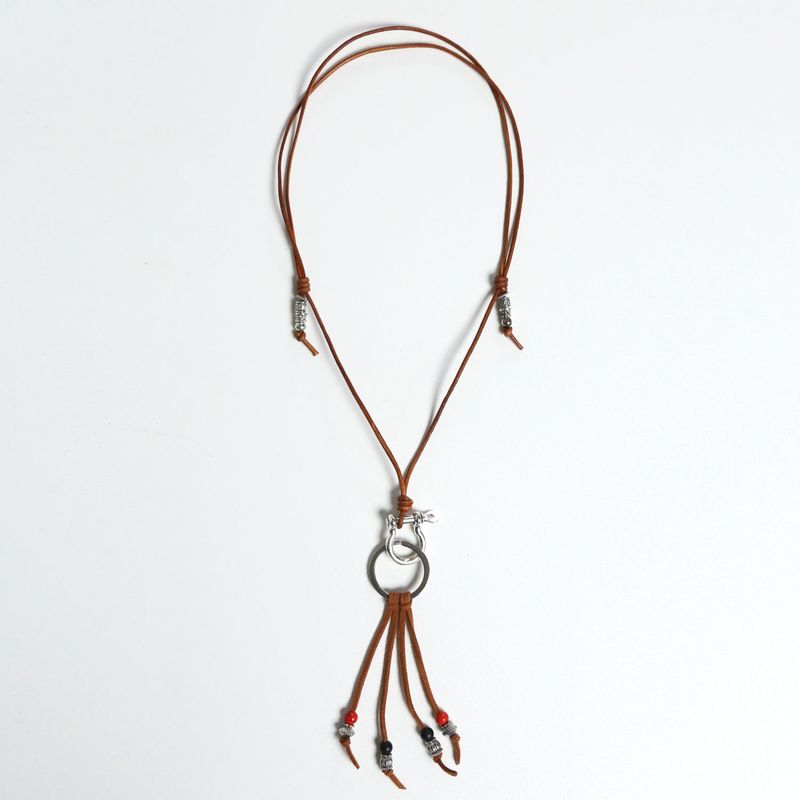 turquoise & leather cord beads necklace brown