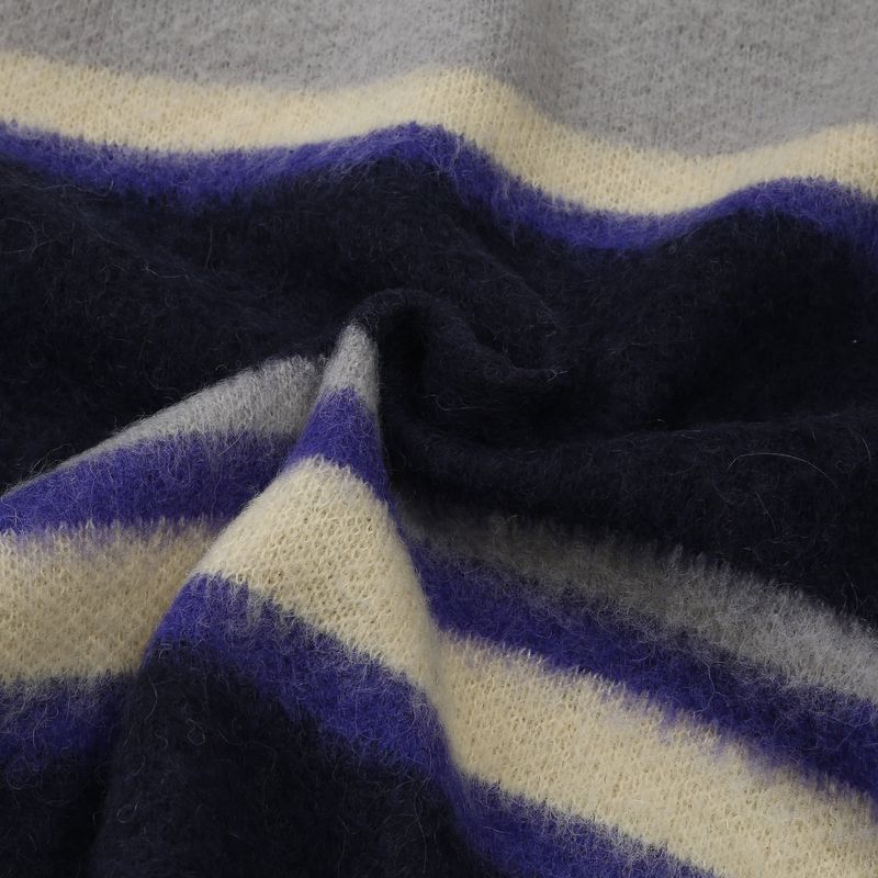 EEERRR Stripe brushed wool knit hoodie zip-up (Navy)