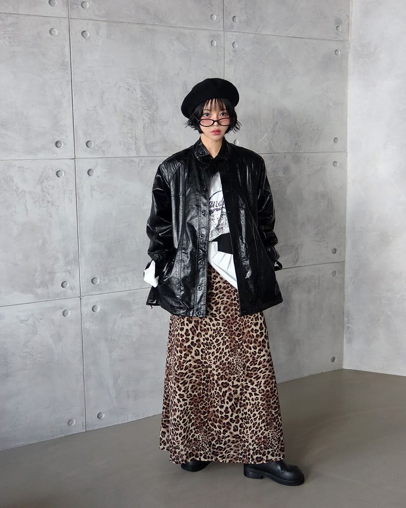leopard leopard print maxi long skirt