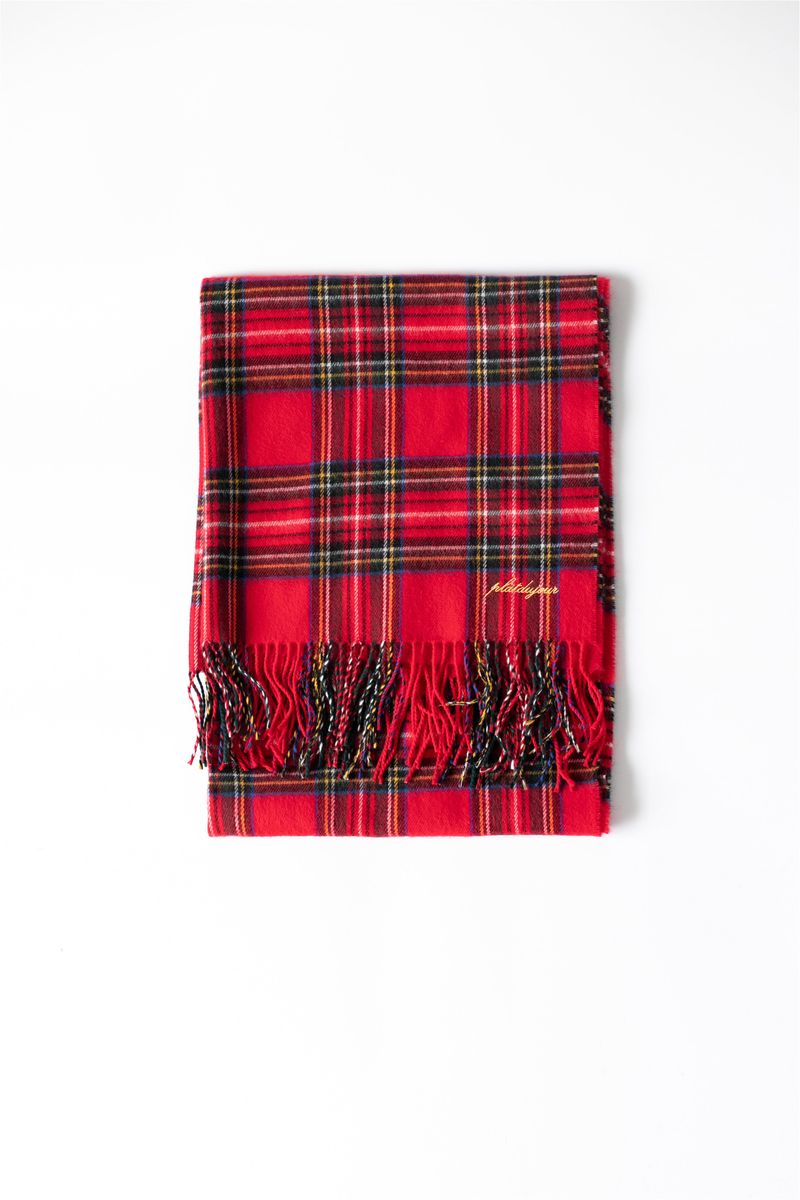 Fringe wool muffler (Red check)