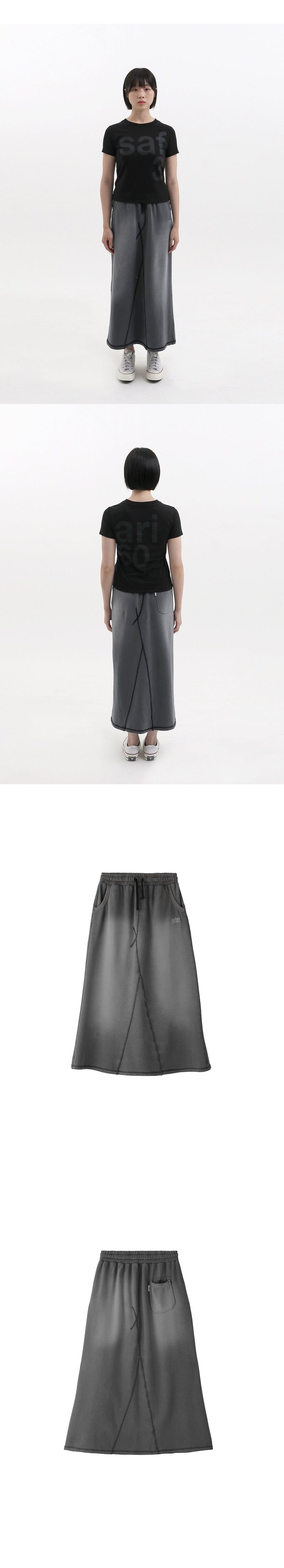 BASIC DAMAGE WASHING DENIM SWEATSKIRT (BLACK)