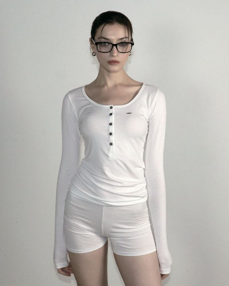 Metal Triclipse Henley Neck Long Sleeve White