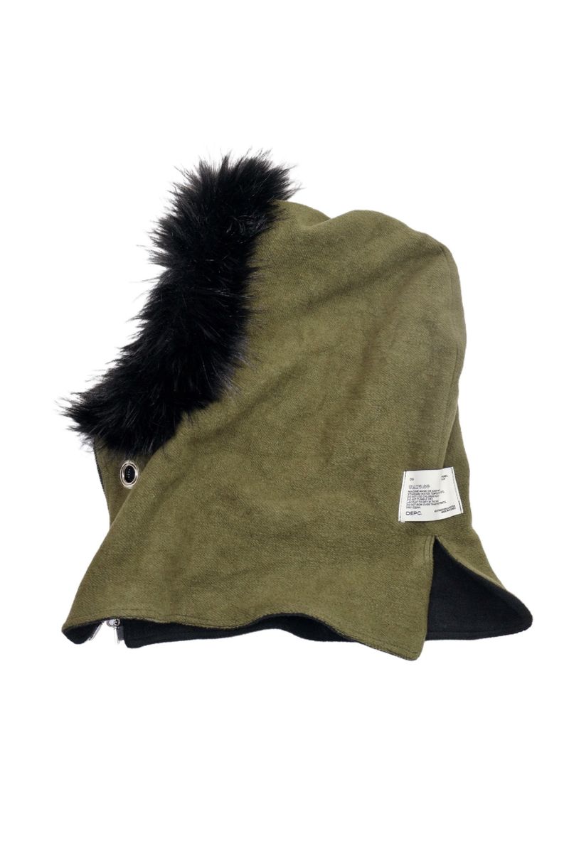 FUR HOODED WARMER - KHAKI BLACK