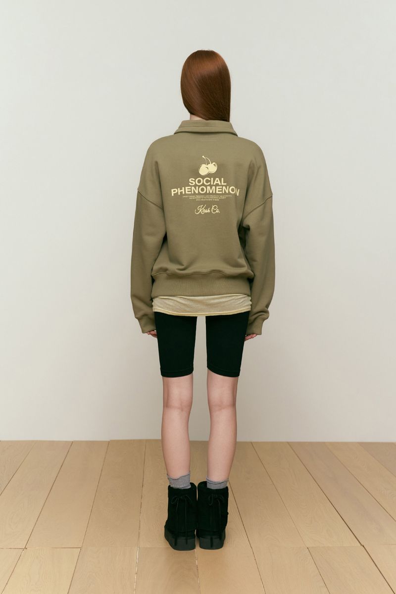 CHERRY ARCH LOGO HALF ZIP UP [LIGHT KHAKI]