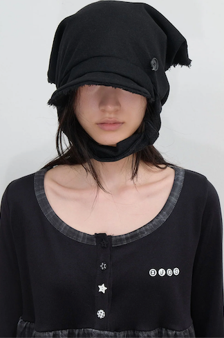 Scarf Veil Wool Cap / Black
