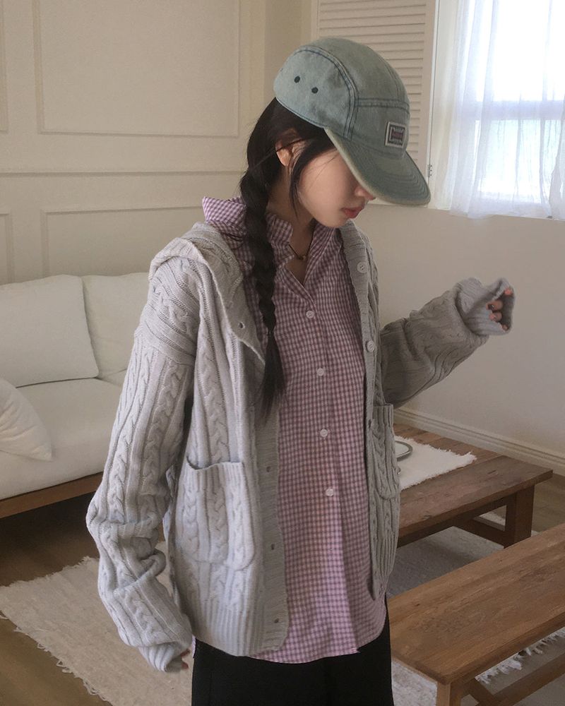 [MADE] Saru Twisted Pocket Hooded Knit Cardigan