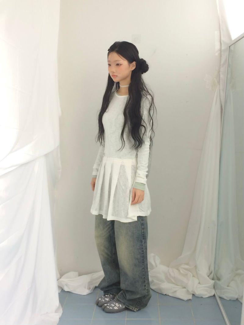 line and pleated dress
