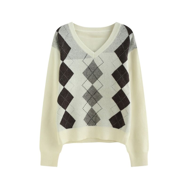 Chloé Argyle V-Neck Knit Sweater