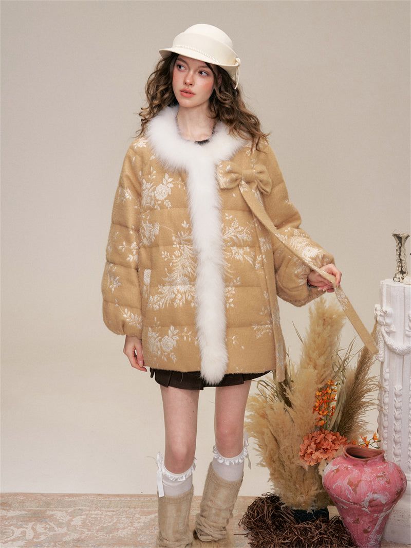 Ribbon Fur Trimming Duck Down Jacket