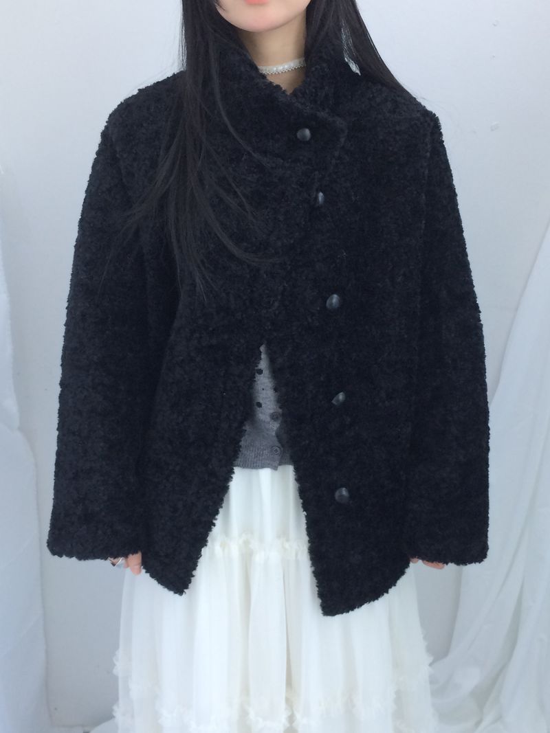 highneck puffy fur jacket