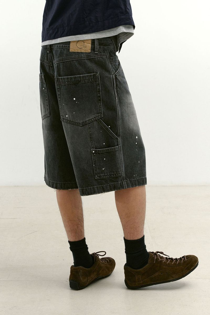 Aged Splatter Carpenter Denim Shorts(Washed Black)