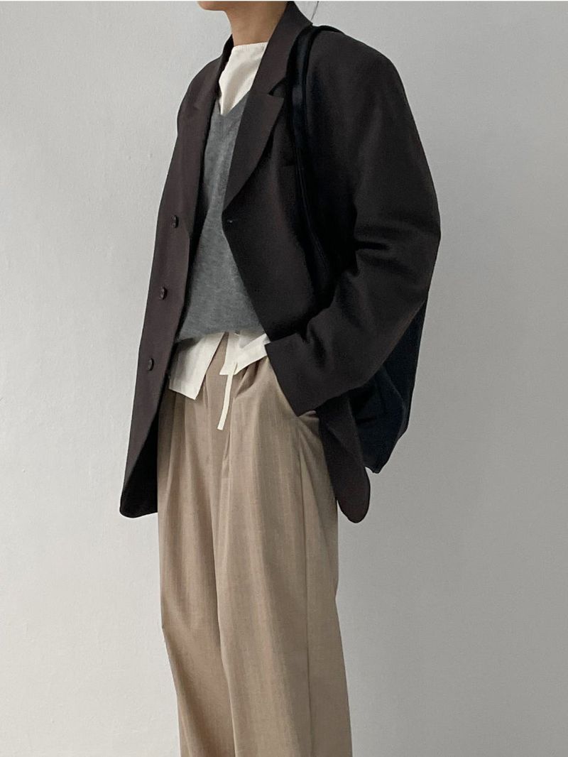 [unisex] Curved 3Button Over Fit Blazer Jacket