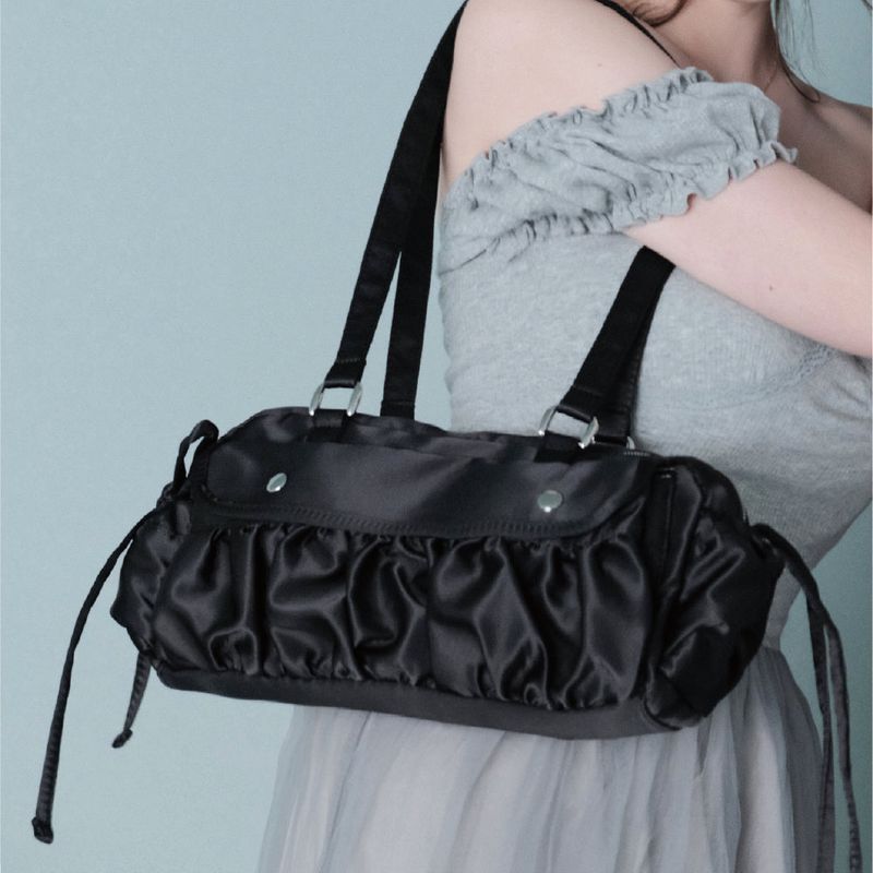 Satin shirring bag_black