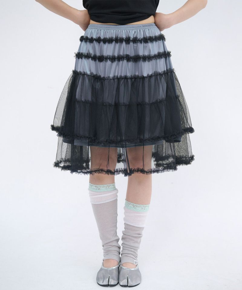 ITZAVIBE（イッザバイブ）の「RUFFLE TIERED MESH MINI SKIRT（Skirts）」