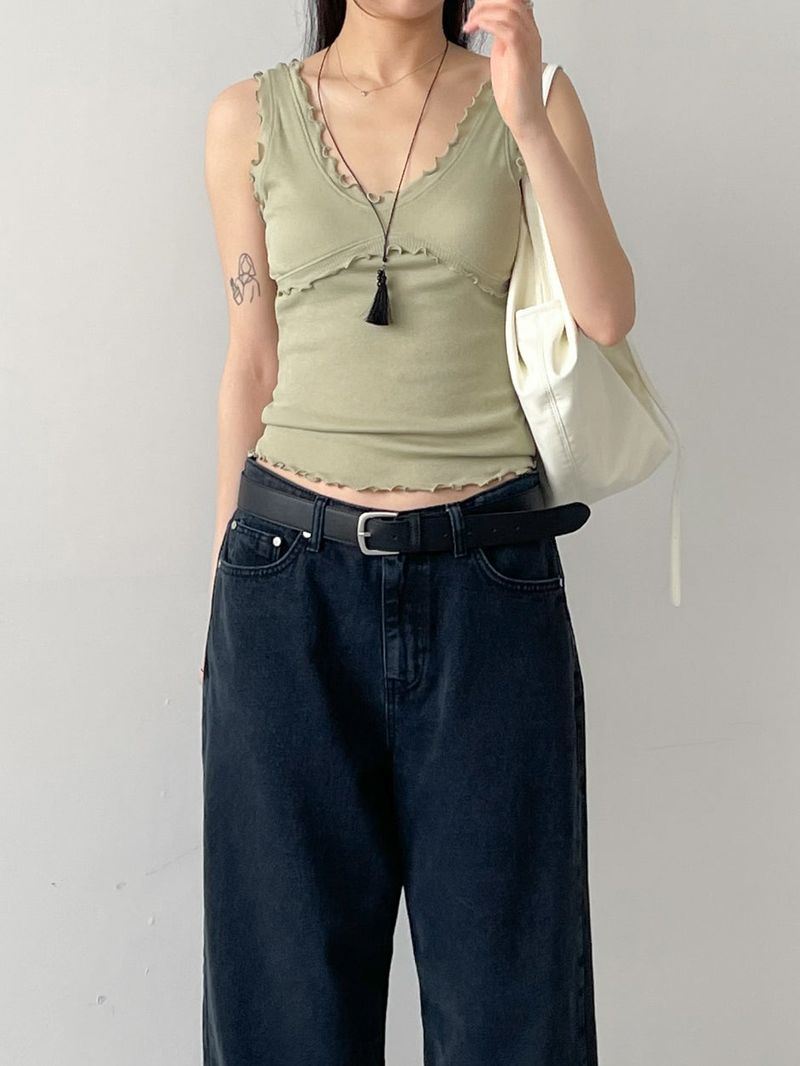 Ruffle V-Neck Sleeveless Top