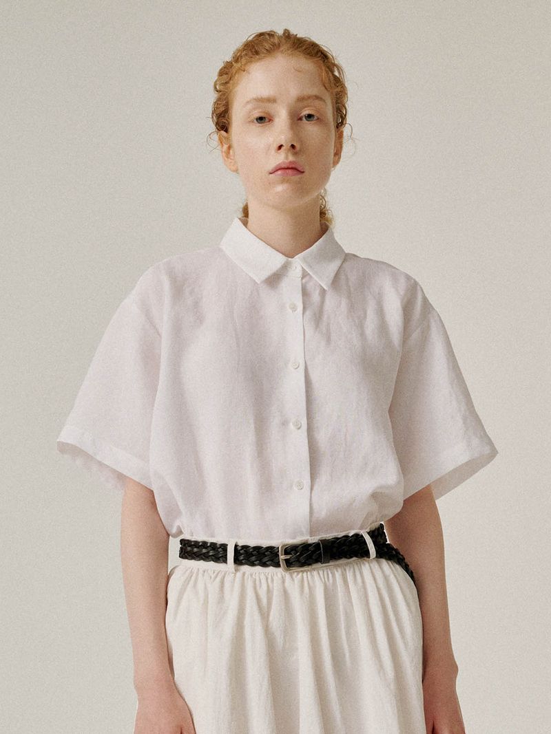 PLAT DU JOUR（プラドゥジュール）の「Linen half shirts (Ivory)（Tops）」