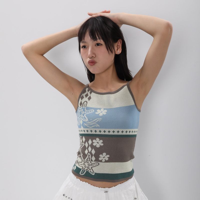 CONFUN 25SS original pattern jacquard knitted suspenders