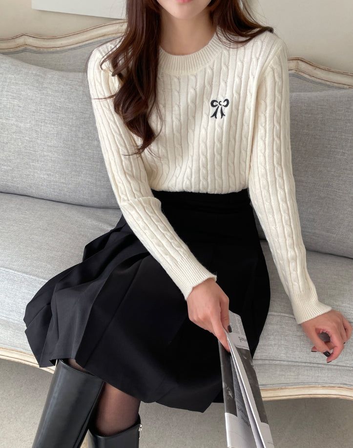 Zeno Ribbon Embroidery Cable Knit