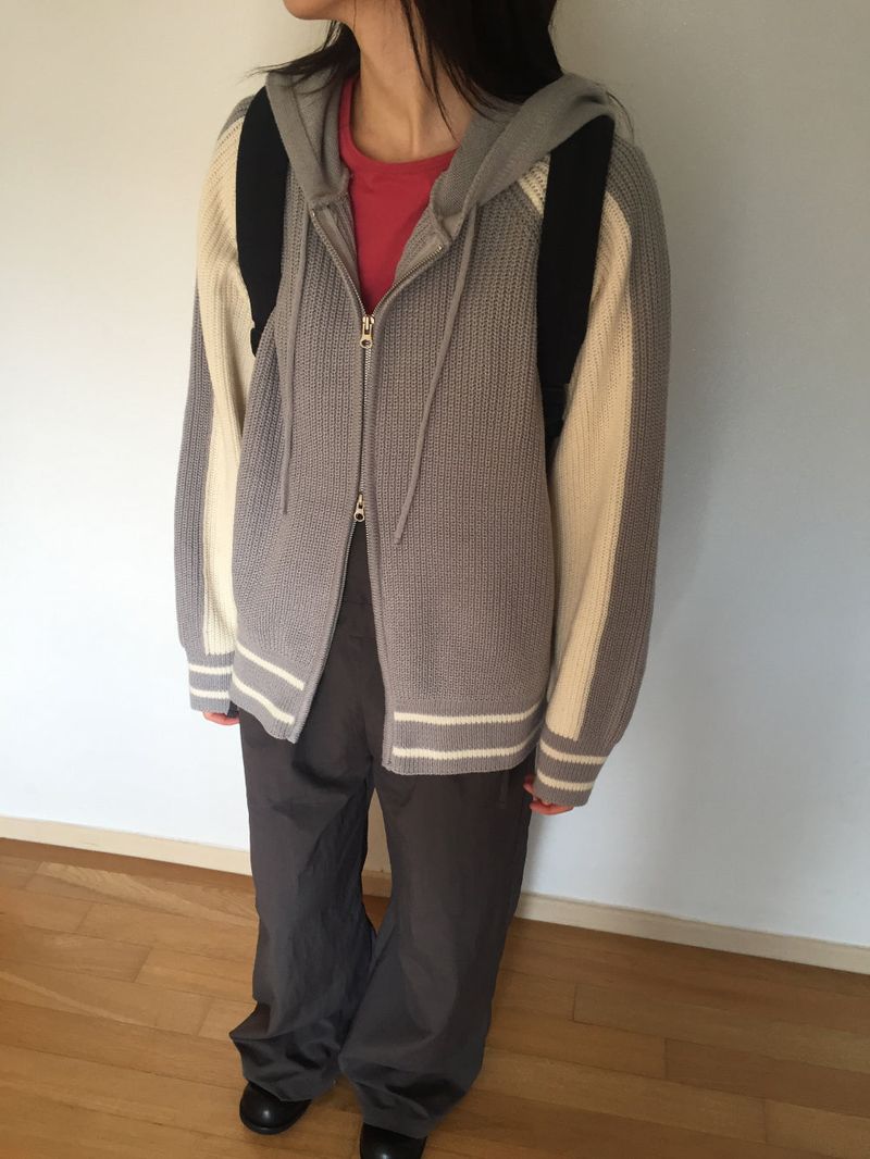 Coloring Hooded Zip-Up Knitwear (4 colors)