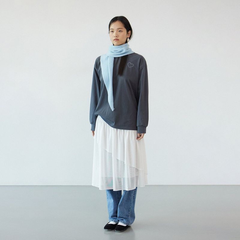 Mesh ruffle skirt_ivory
