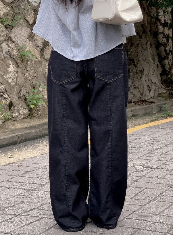 Non-Fade Back Line Wide Denim Pants