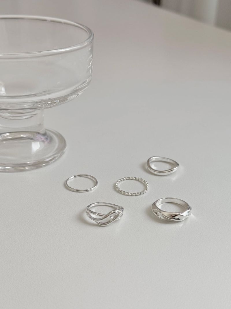 [5 set] Bold Twist Ring Set 