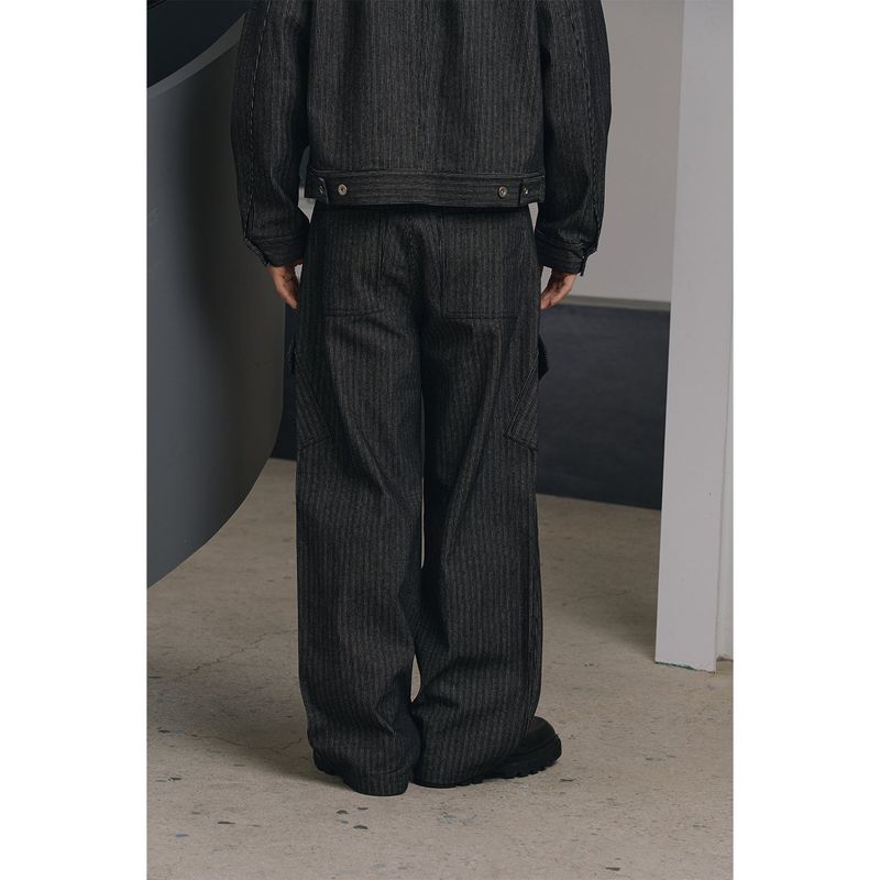 Stripe corduroy cargo pants(Black)