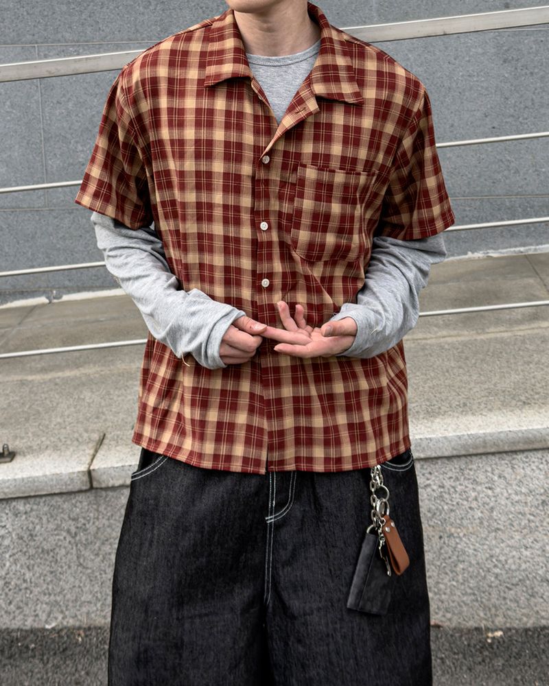 Rendro Square Check Half Shirt