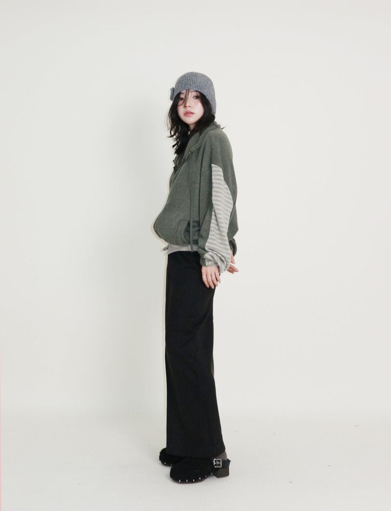 Hakata Stripe Coloring String Knitwear Zip-Up