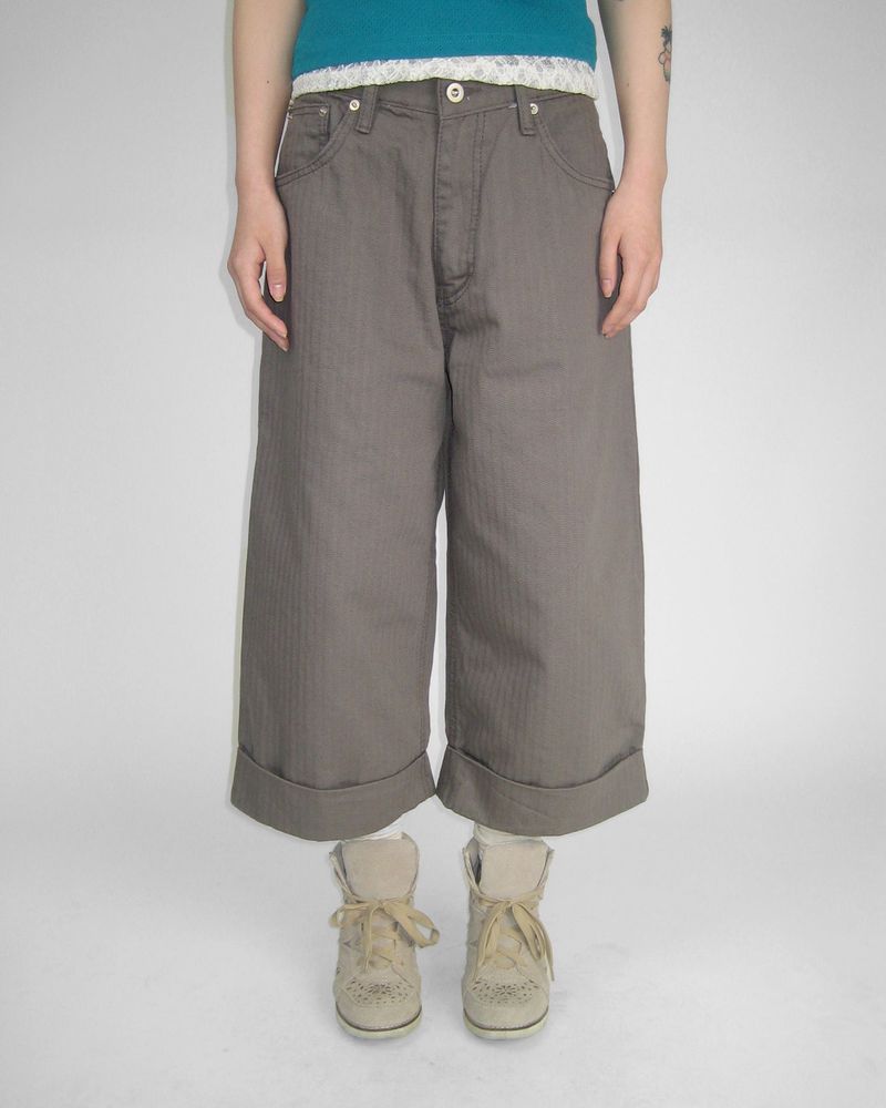 HERRINGBONE ROLL-UP BUCKLE PANTS