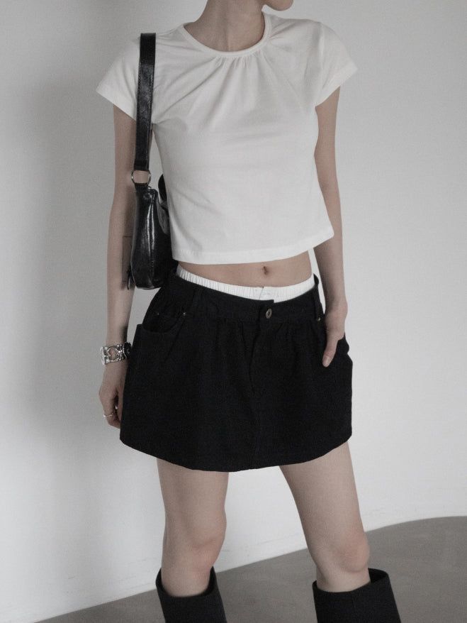 Center Shirred Round Crop Top