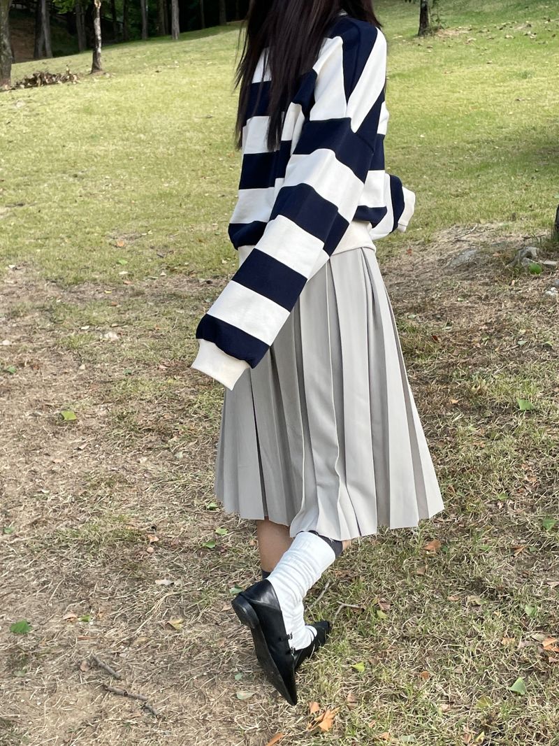 Fringe cut-out midi pleats skirt 