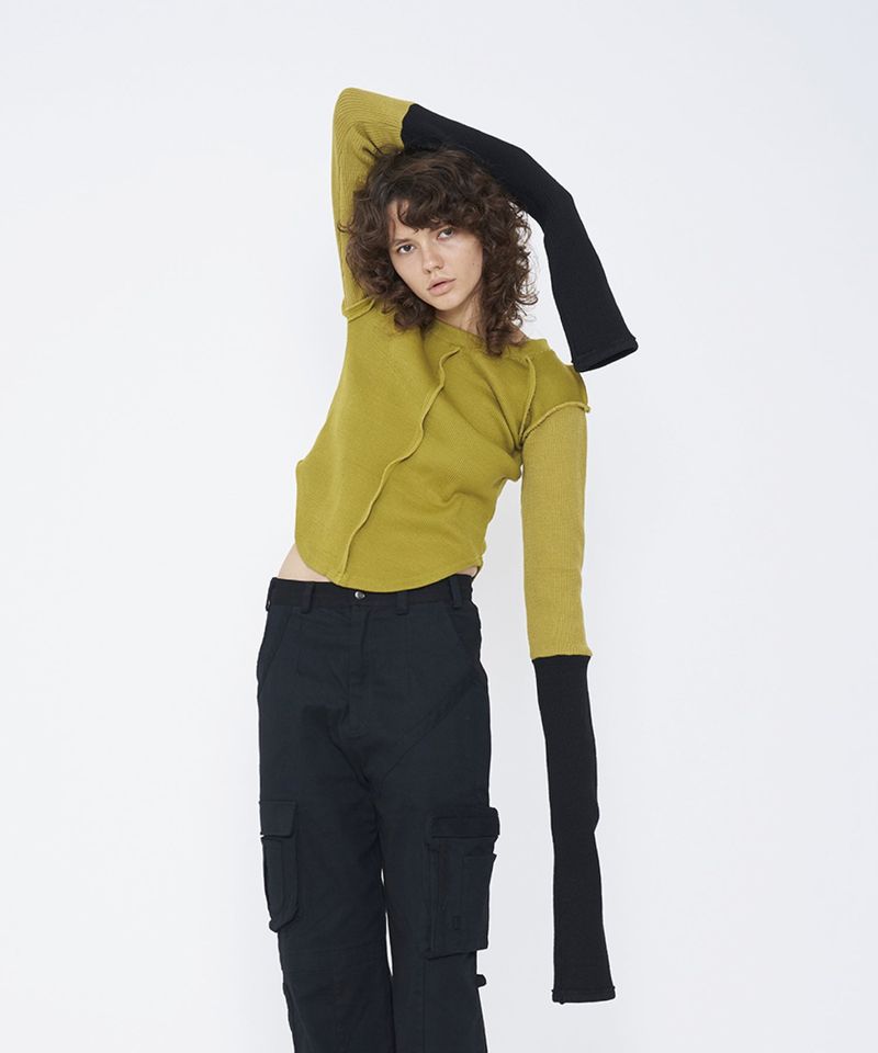 BICOLOR EXTRA LONG SLEEVE RIB TOP