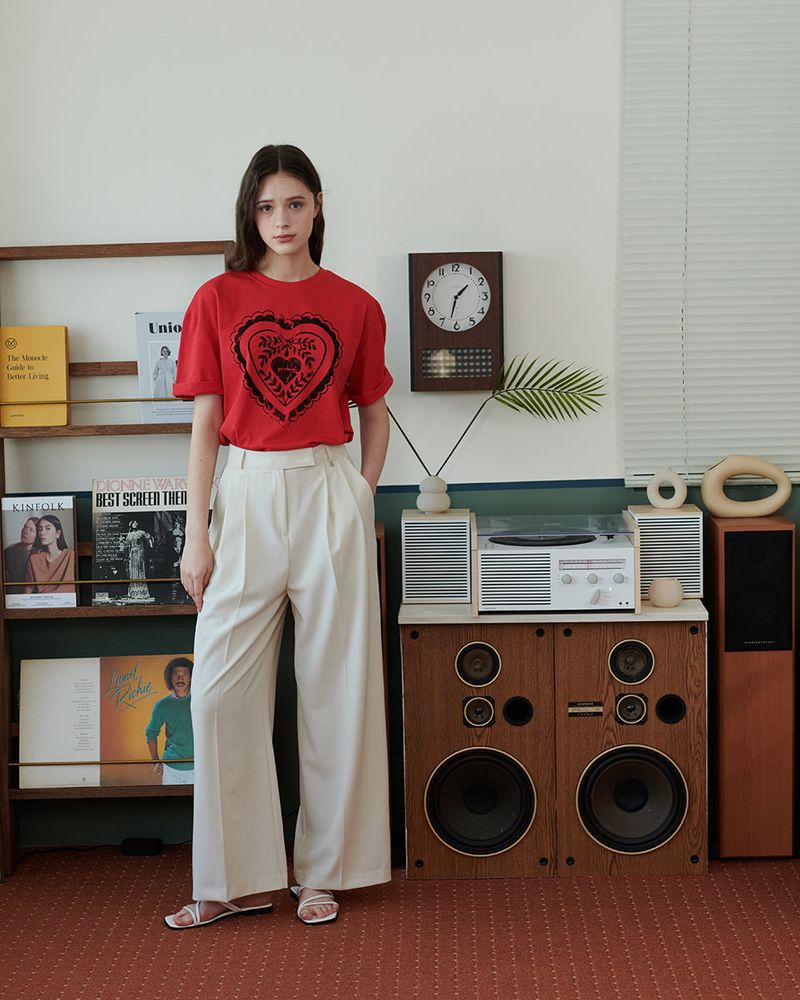 HEART PRINT T-SHIRT [RED]