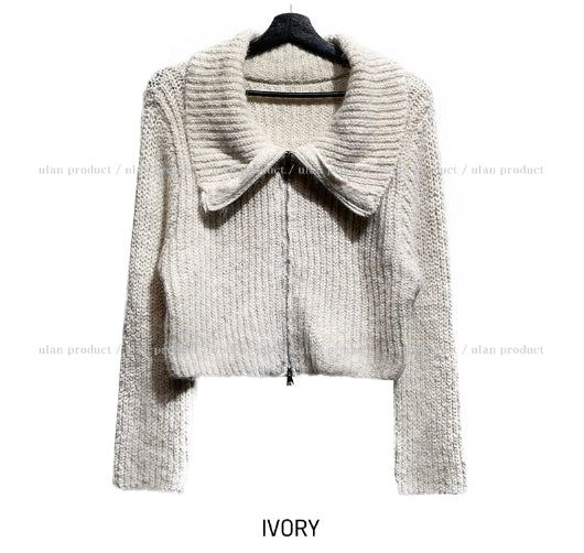 Moria Big Collar Two Way Knit Zip-up