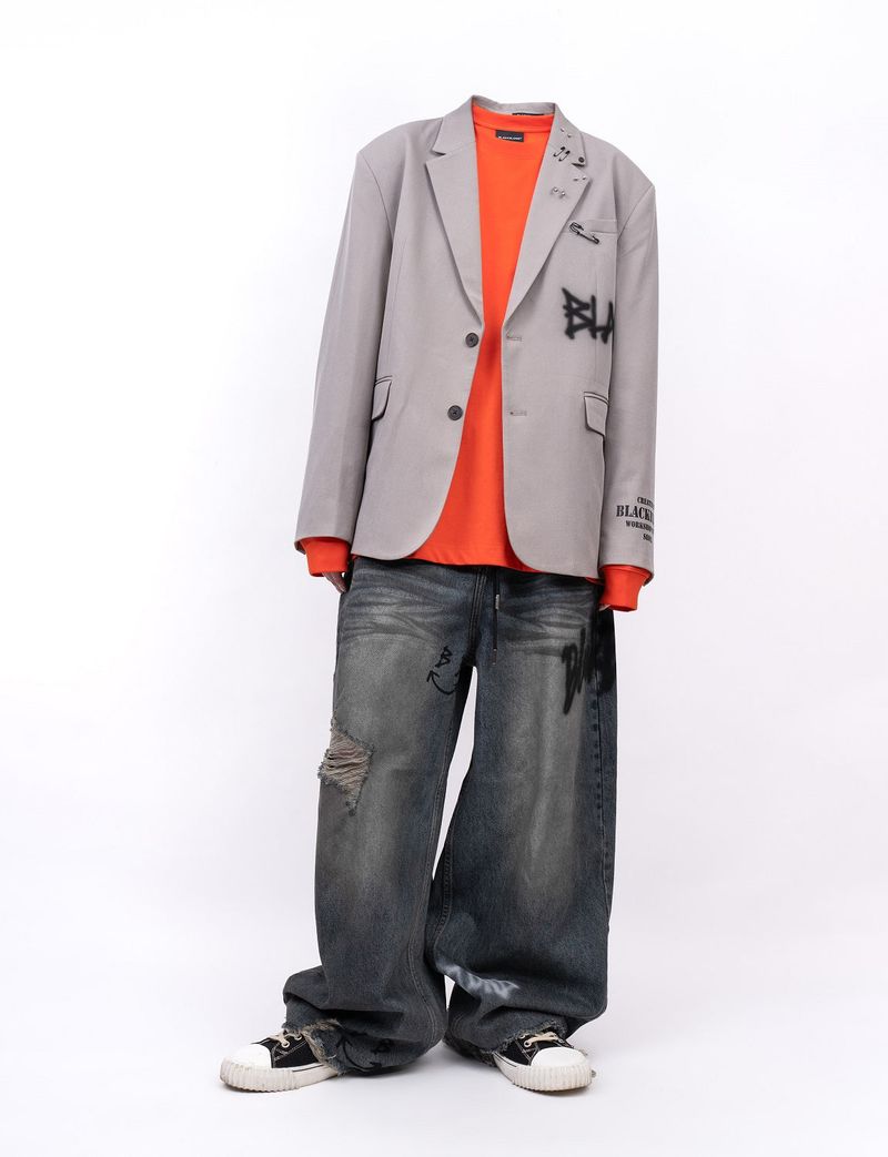 BBD Graffiti Logo Piercing Blazer (Beige Gray)