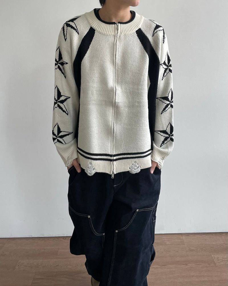 Star-printed Knitwear Zip-Up