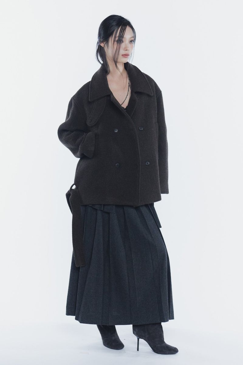 AMBER BELTED DOUBLE COAT brown