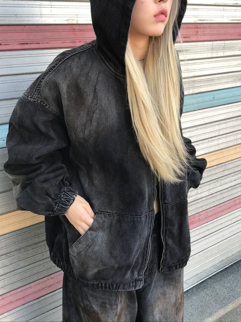 Aceite set up denim hood jacket