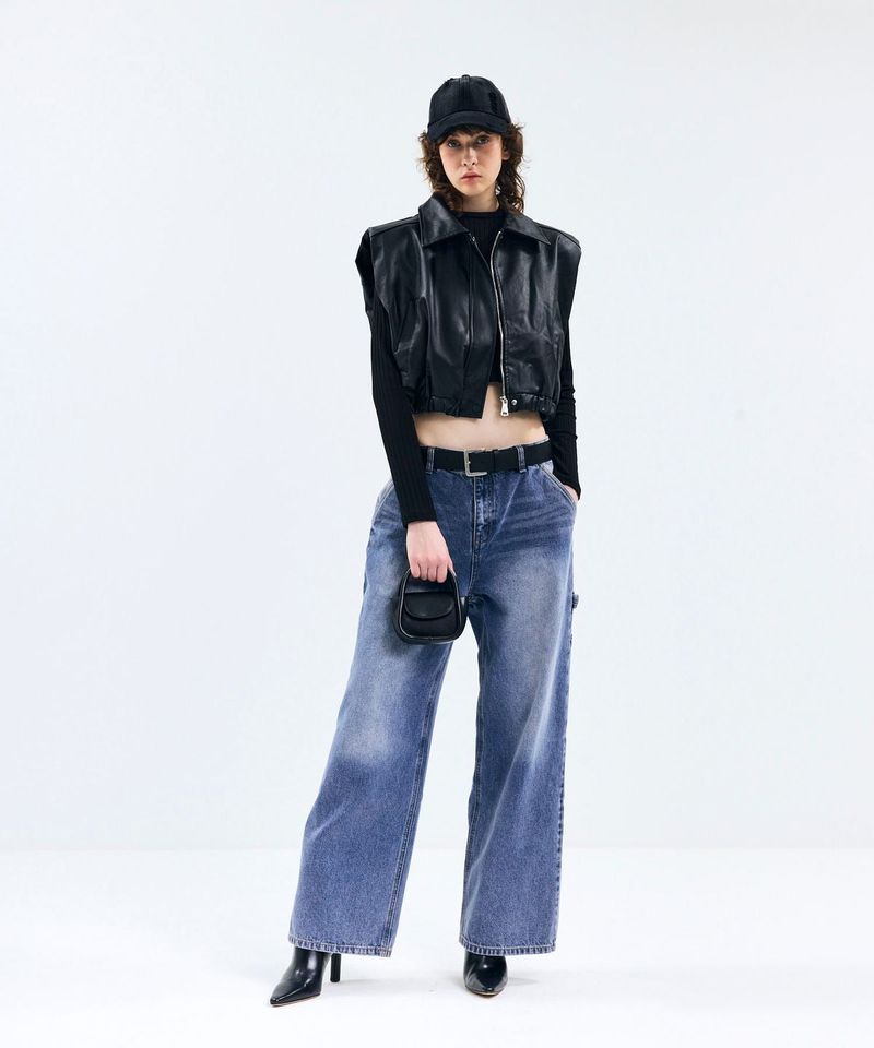 vivabrown（ビバブラウン）の「85-VIVAJ008 [Vegan Leather] Crop Placket Leather Vest（Tops）」