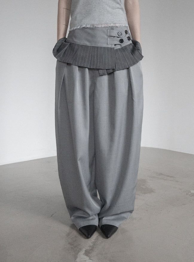 Curved Balloon Pleated Wrap Slacks