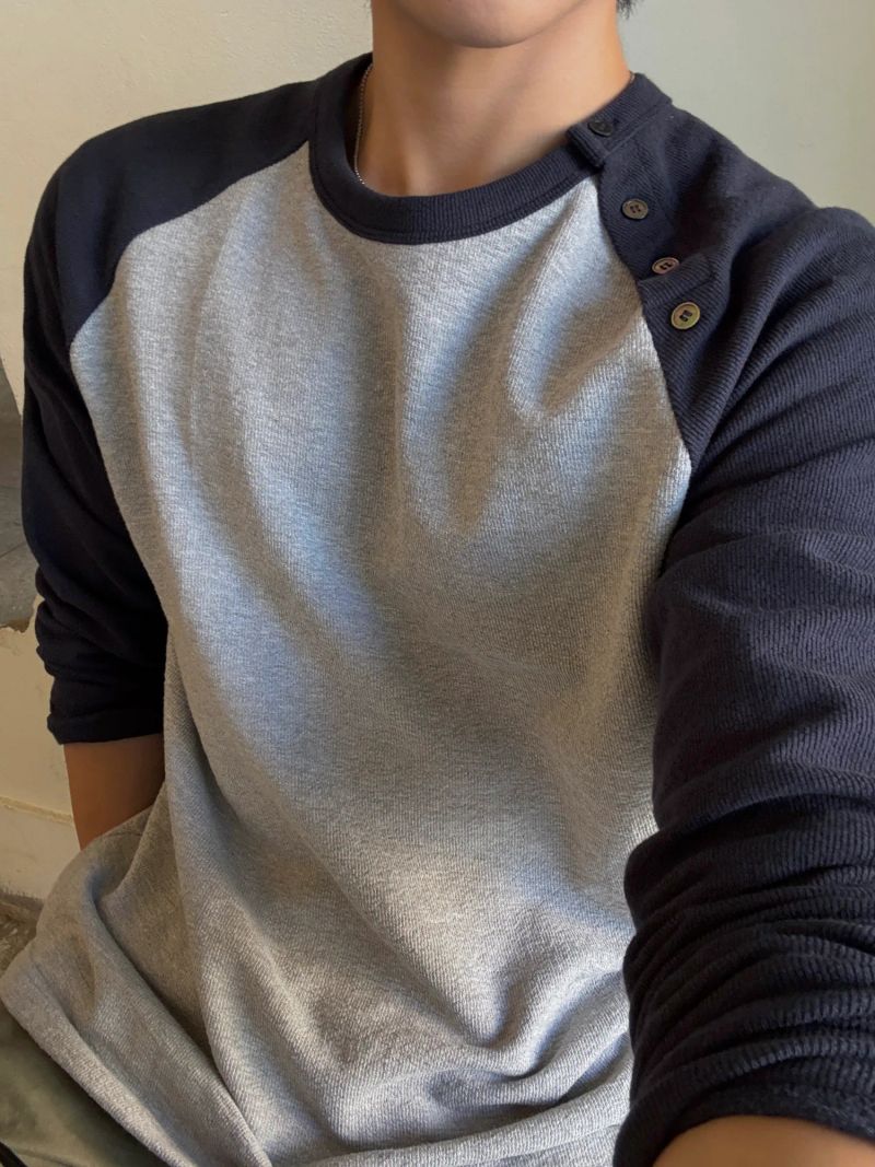 Heavy raglan button long sleeve t-shirt
